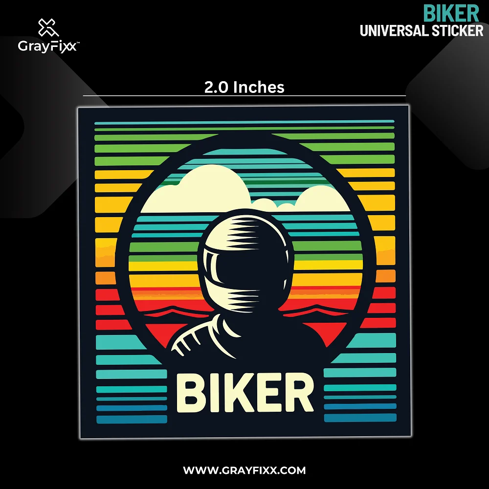 Biker Universal Sticker | Made In Premium Gloss Vinyl With FPF(Fade Protection Film), Water Proof, Precut Sticker, Pack Of 1